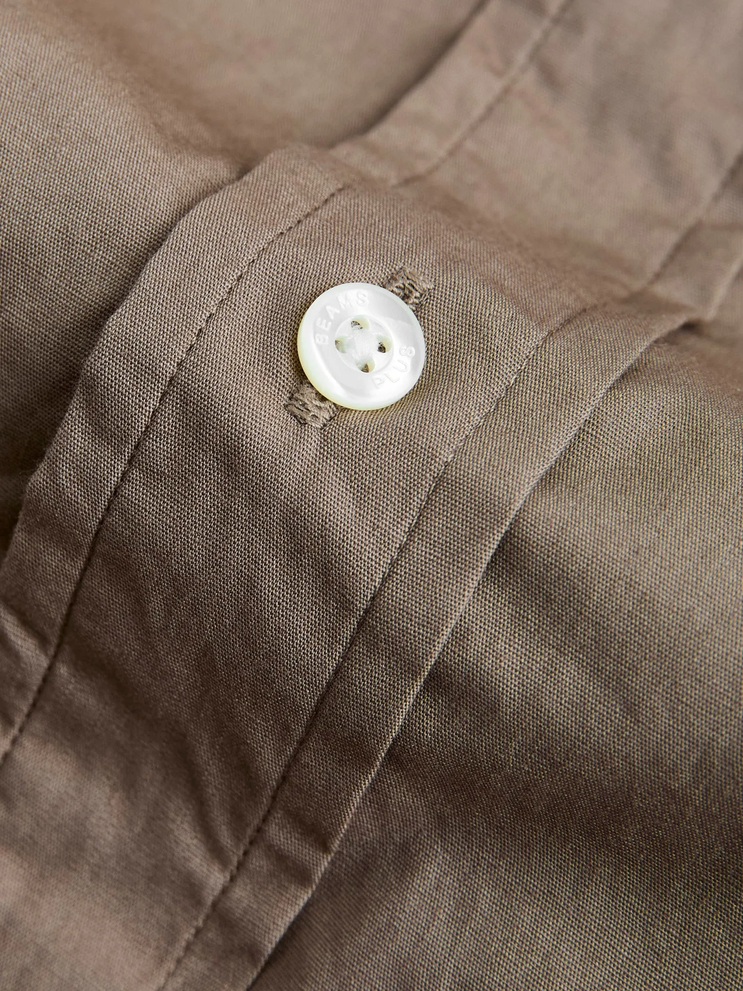 Broad Cloth Short Sleeve Button-Down Shirt in Beige