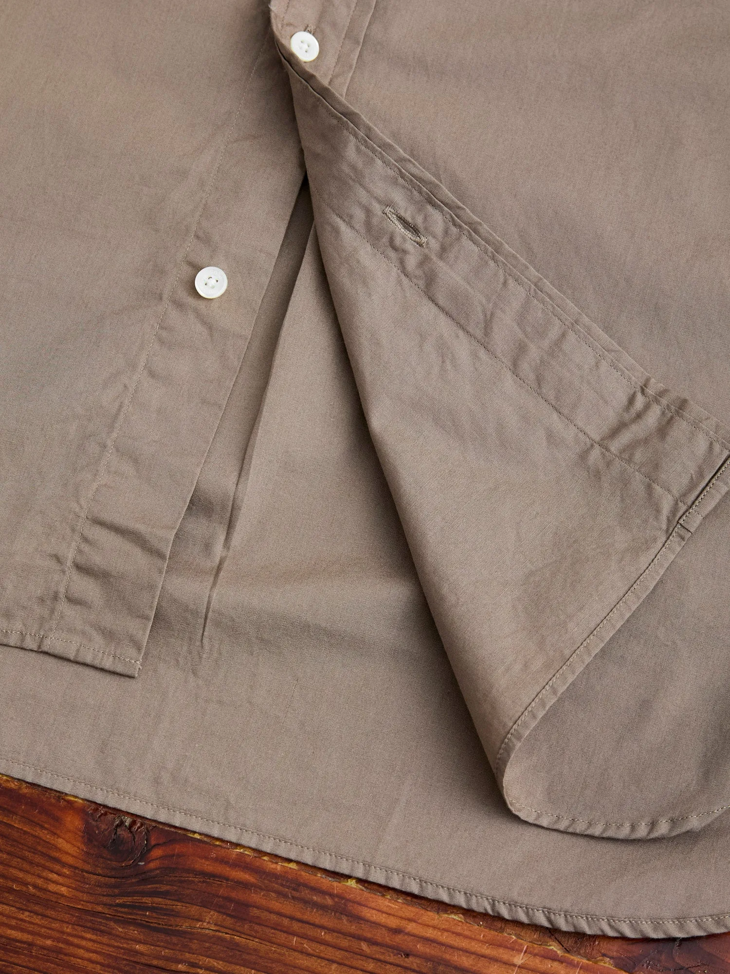Broad Cloth Short Sleeve Button-Down Shirt in Beige