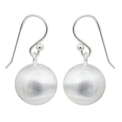Brushed Satin Sterling Silver Spherical Dangle Earrings