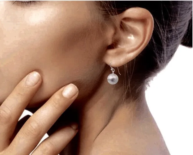 Brushed Satin Sterling Silver Spherical Dangle Earrings