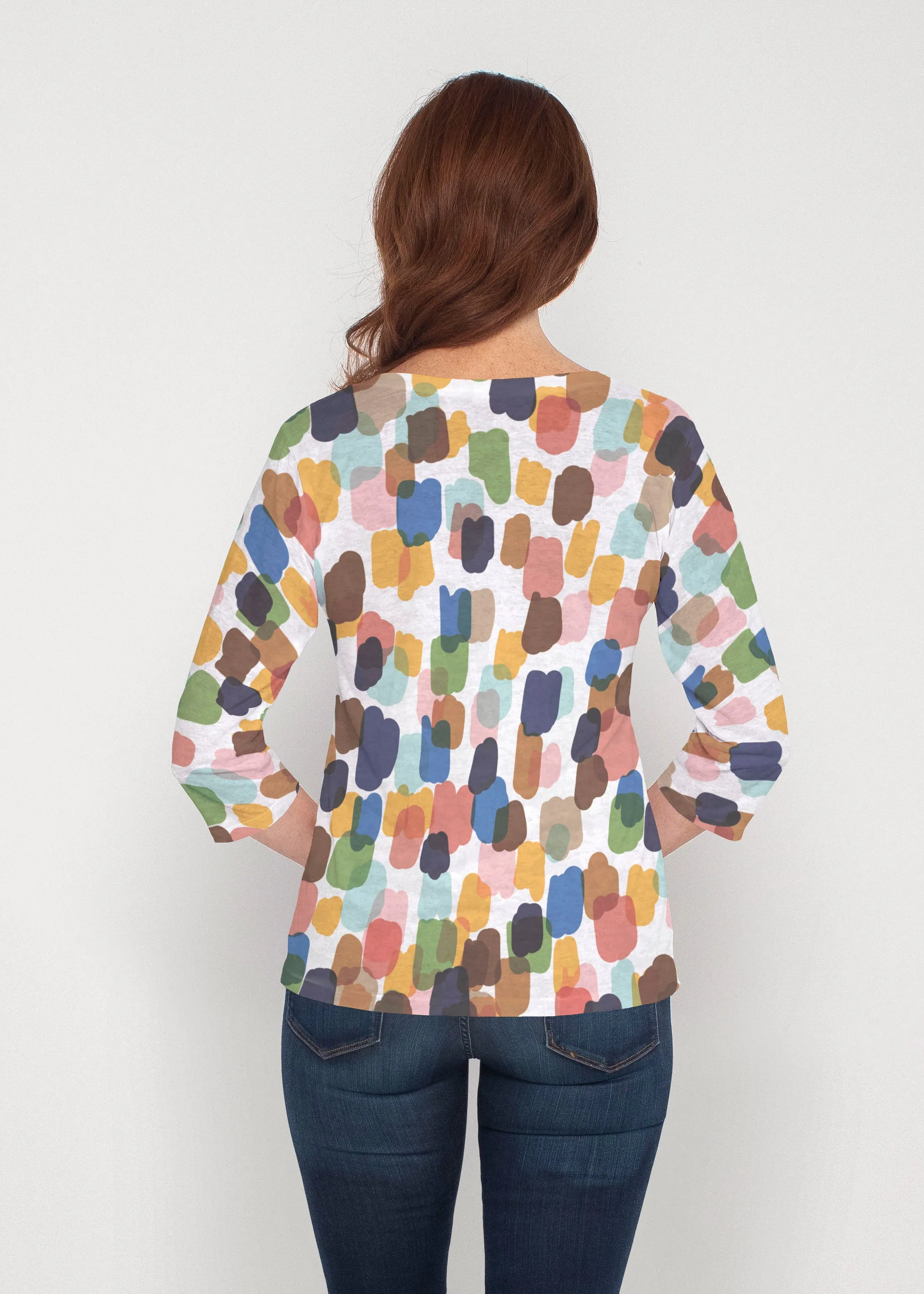 Brushstroke Multi (14293) ~ Signature 3/4 Sleeve V-Neck Top