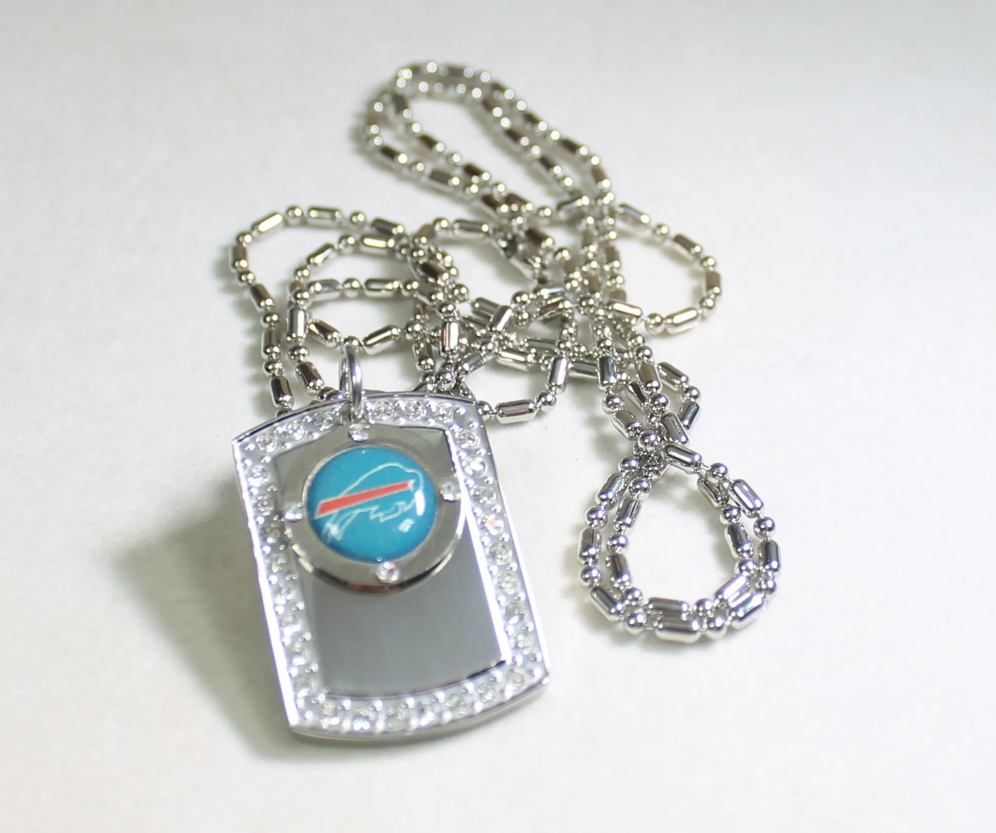 BUFFALO BILLS BLING NECKLACE PENDANT CZ STAINLESS DOG TAG