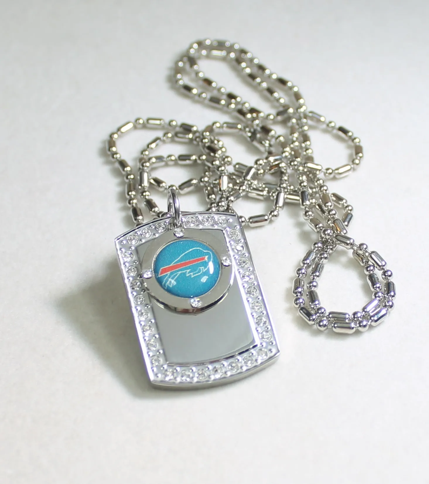 BUFFALO BILLS BLING NECKLACE PENDANT CZ STAINLESS DOG TAG
