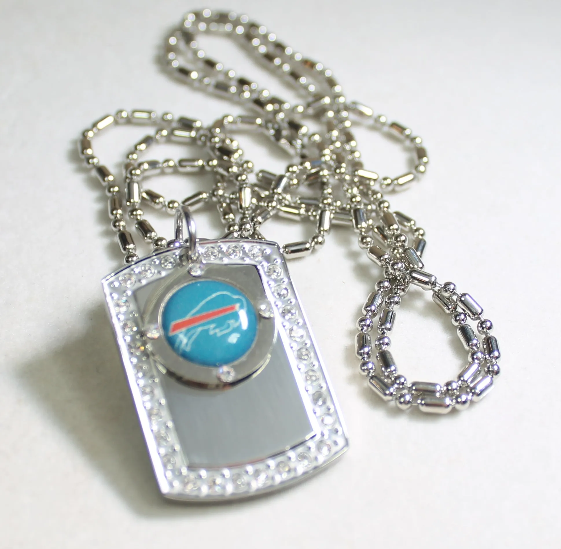 BUFFALO BILLS BLING NECKLACE PENDANT CZ STAINLESS DOG TAG