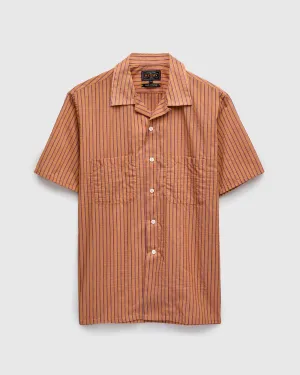 Bumpy Stripe Open Collar Shirt in Orange