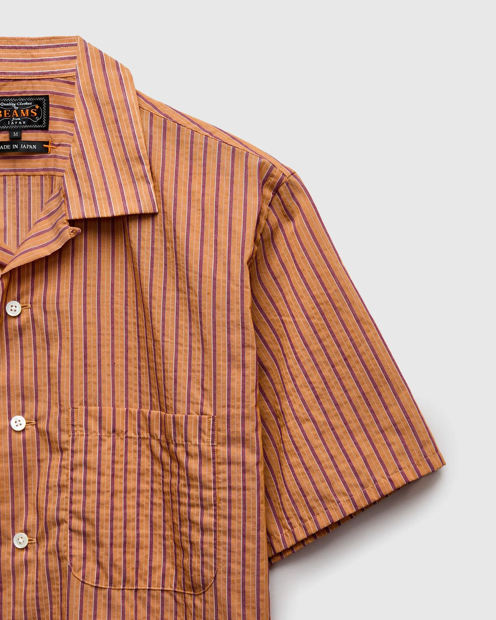 Bumpy Stripe Open Collar Shirt in Orange