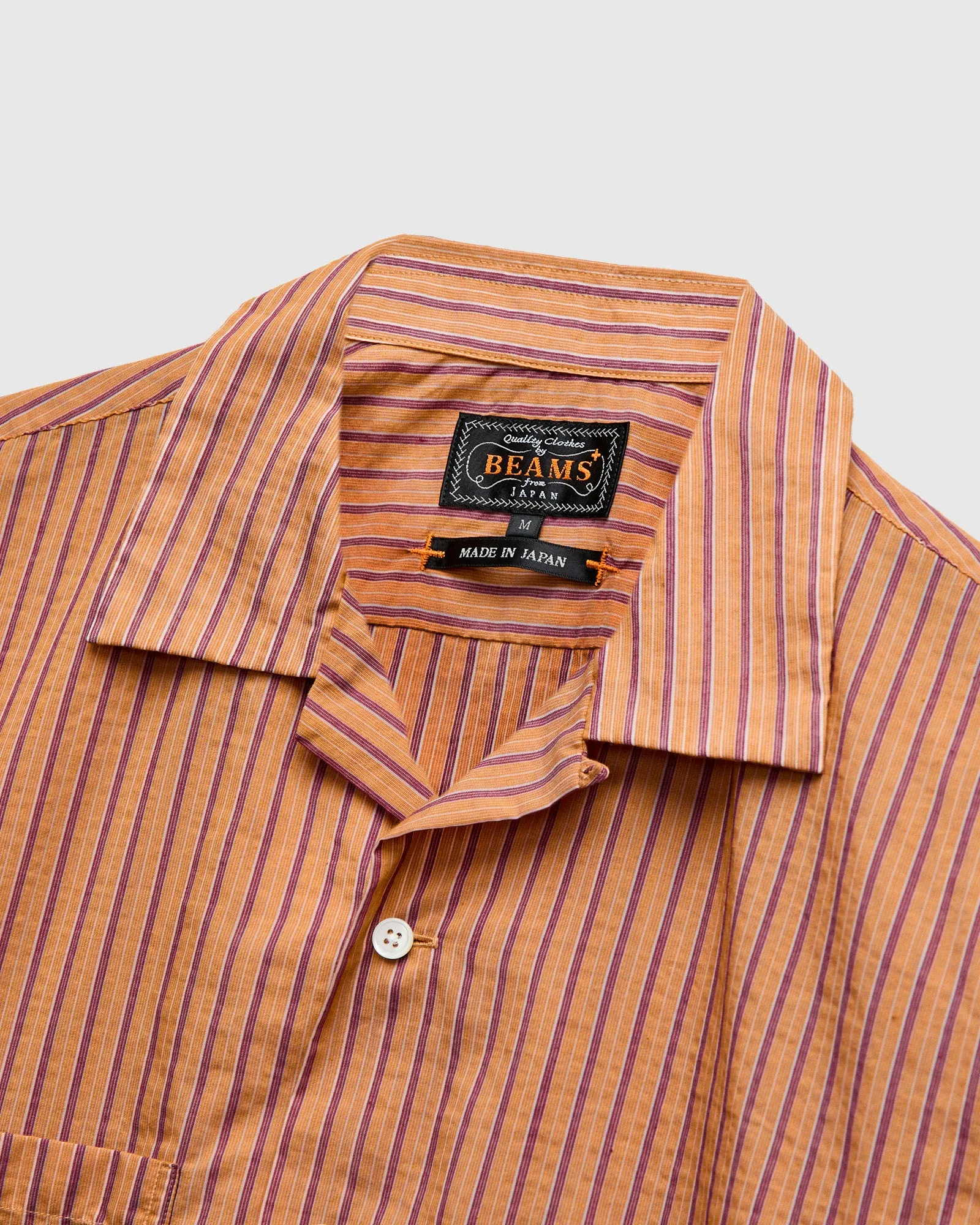 Bumpy Stripe Open Collar Shirt in Orange