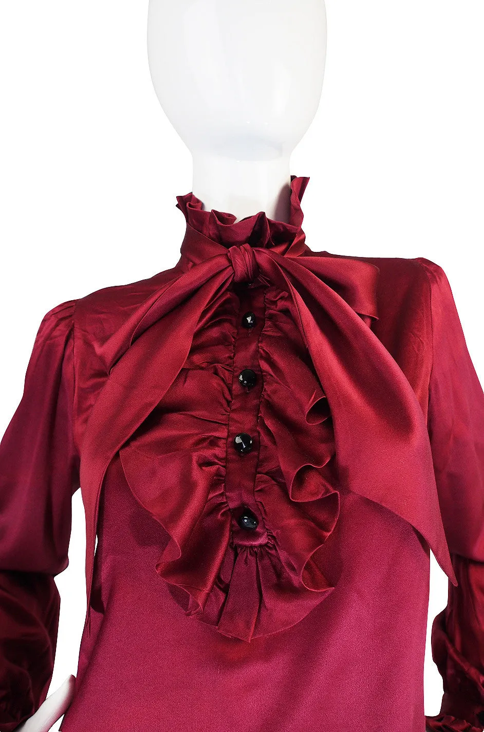 c1979 Yves Saint Laurent Haute Couture Garnet Silk Top