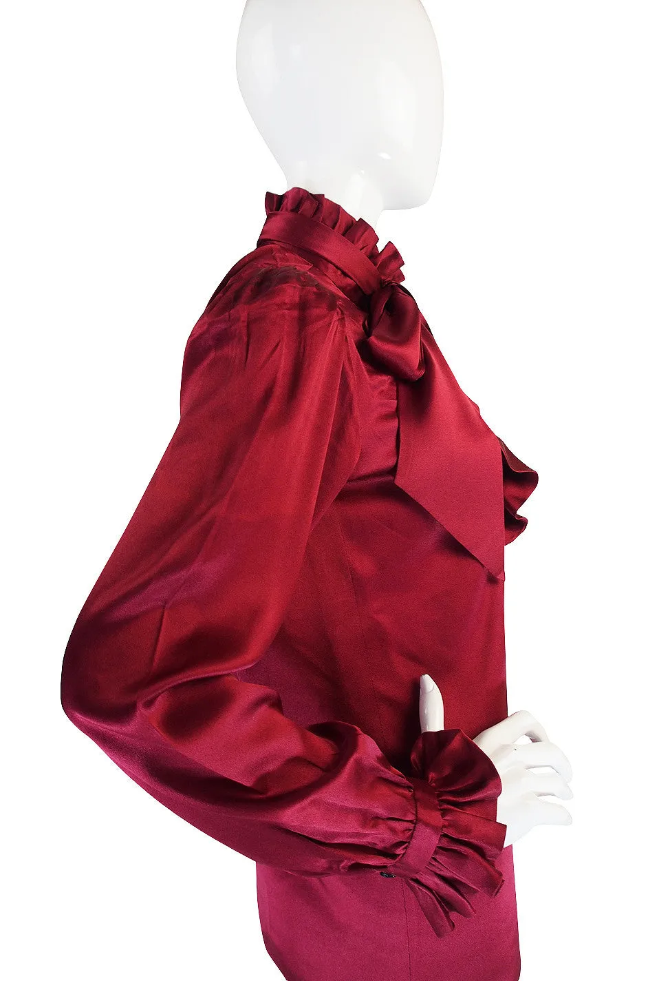 c1979 Yves Saint Laurent Haute Couture Garnet Silk Top