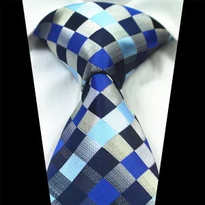 Celino Blue Black Check 100% Woven Silk Tie for Men Necktie Premium Turkey Made