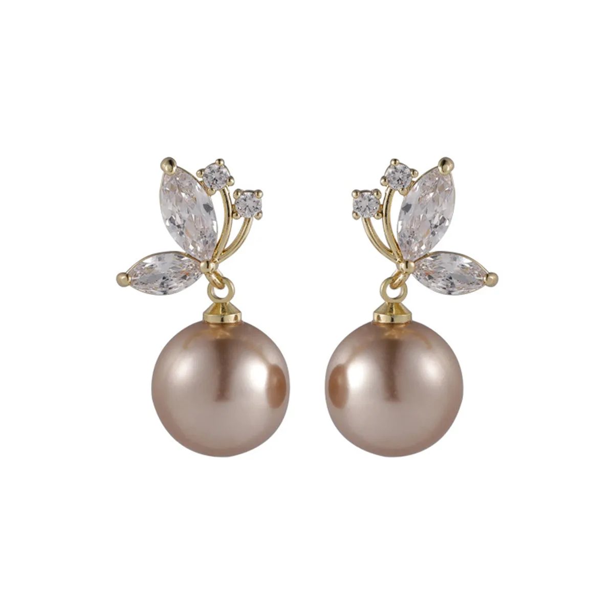 Champagne Pearl & Cubic Zirconia Butterfly Drop Earrings