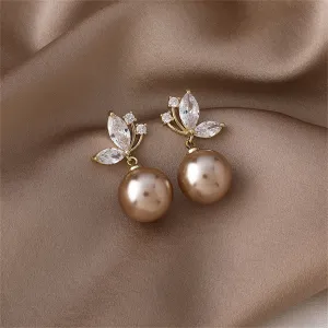 Champagne Pearl & Cubic Zirconia Butterfly Drop Earrings
