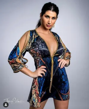 Cher Blue vitral 100% Silk Charmeuse - Short Cocktail Dress