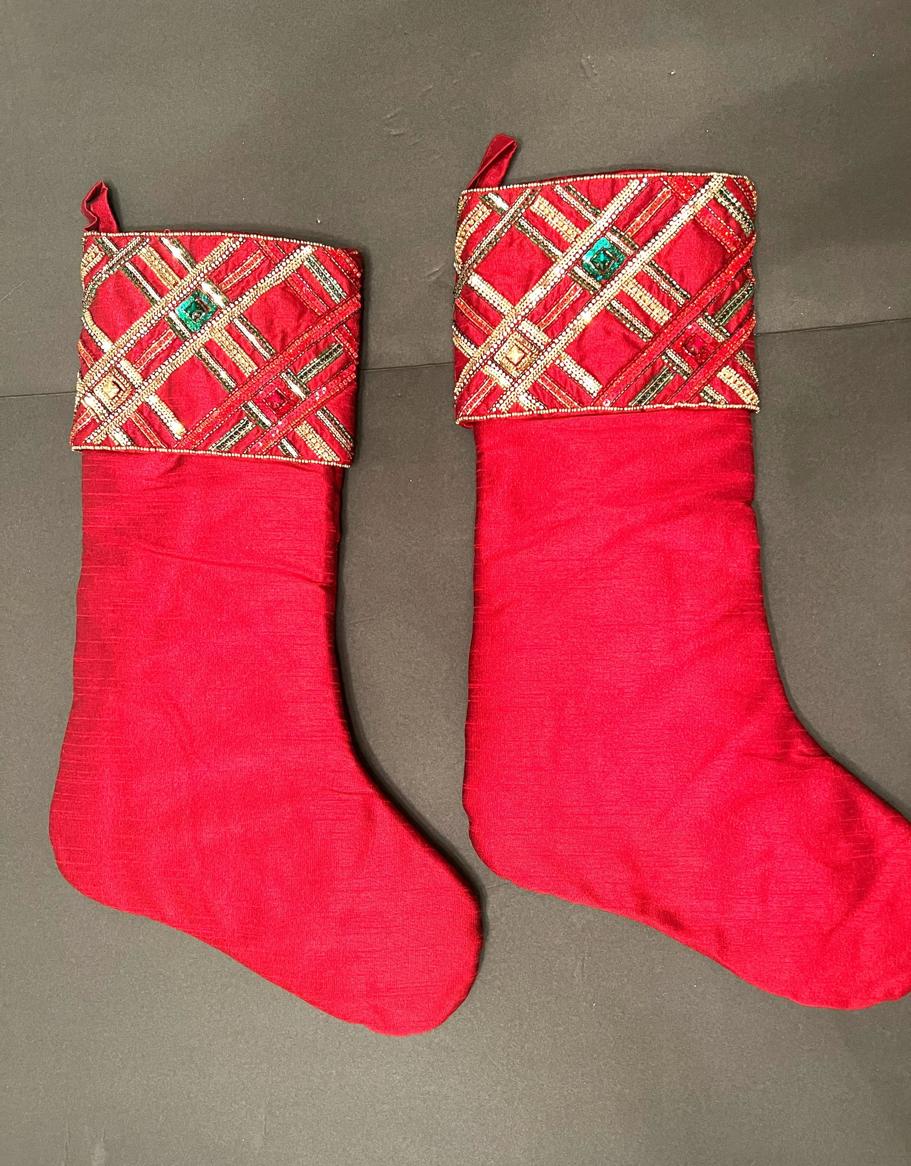 Classic Red Tartan Plaid  Luxe Christmas Tree Skirt 54" With Set Of 4 Stocking 20" L X 7" W