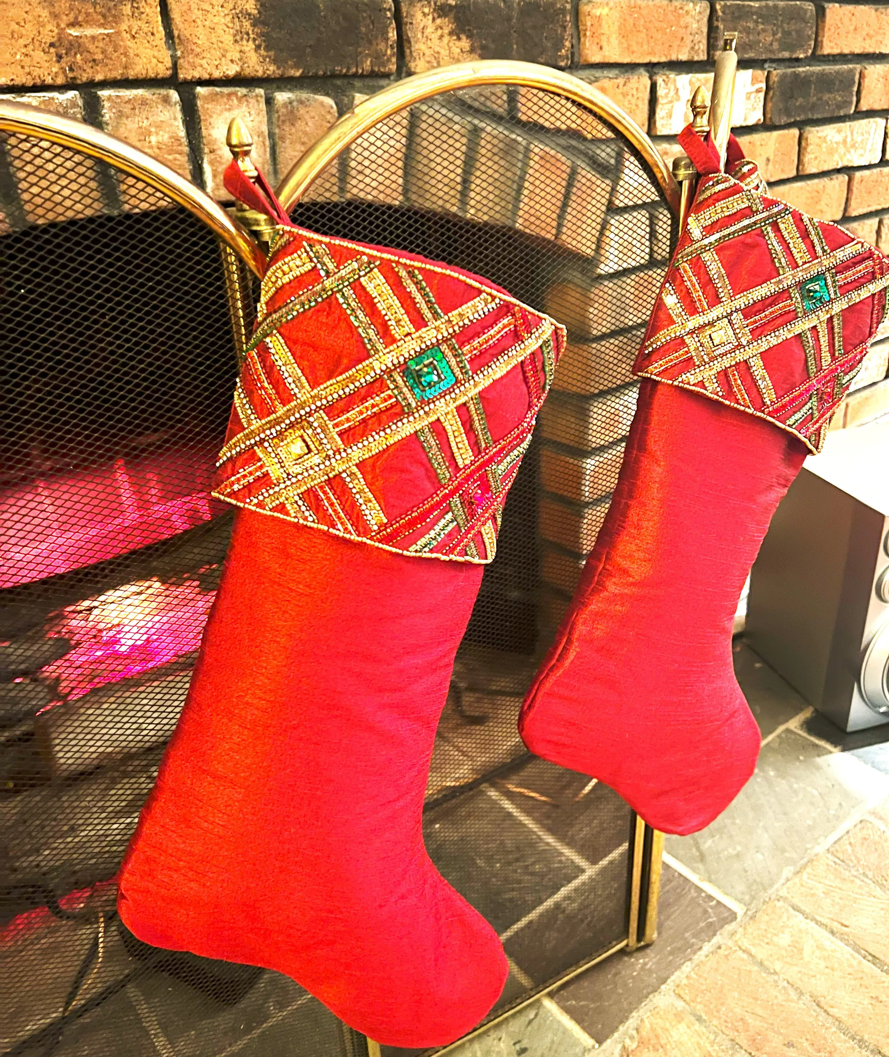 Classic Red Tartan Plaid  Luxe Christmas Tree Skirt 54" With Set Of 4 Stocking 20" L X 7" W