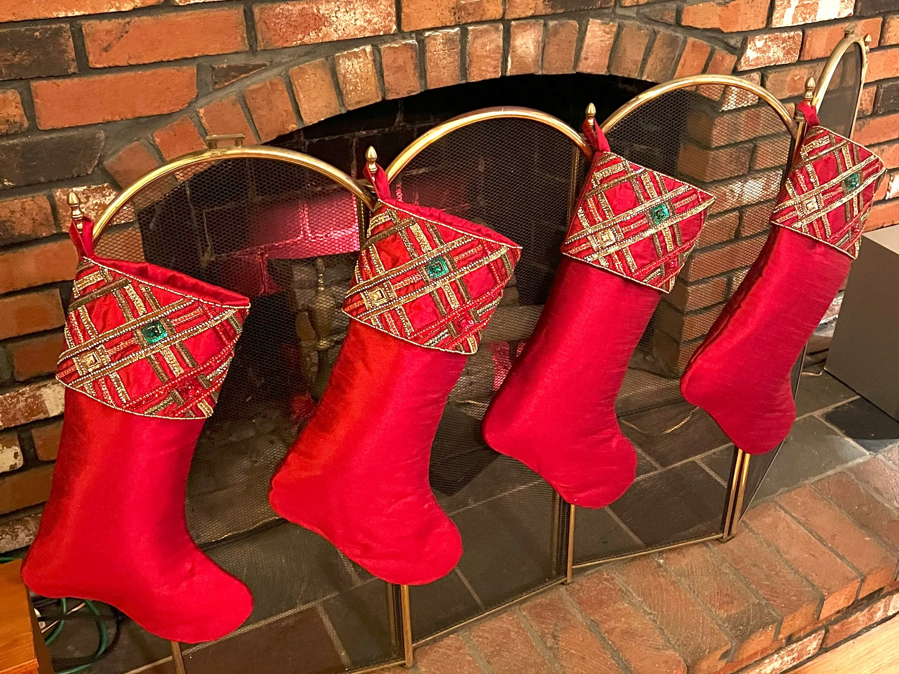 Classic Red Tartan Plaid  Luxe Christmas Tree Skirt 54" With Set Of 4 Stocking 20" L X 7" W