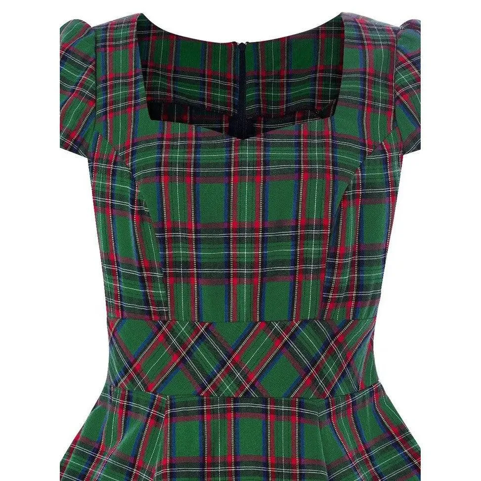 Claudia 50s Style Green Tartan Swing Dress