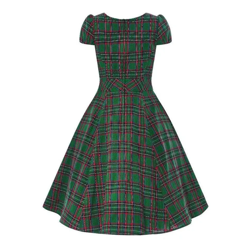 Claudia 50s Style Green Tartan Swing Dress