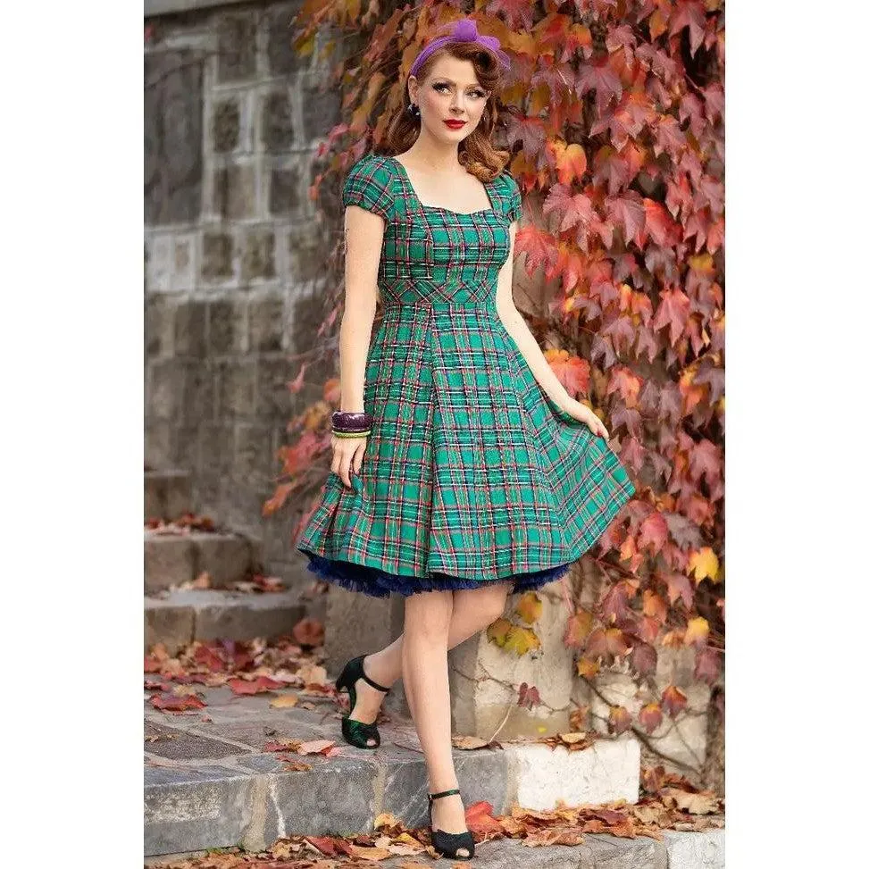 Claudia 50s Style Green Tartan Swing Dress