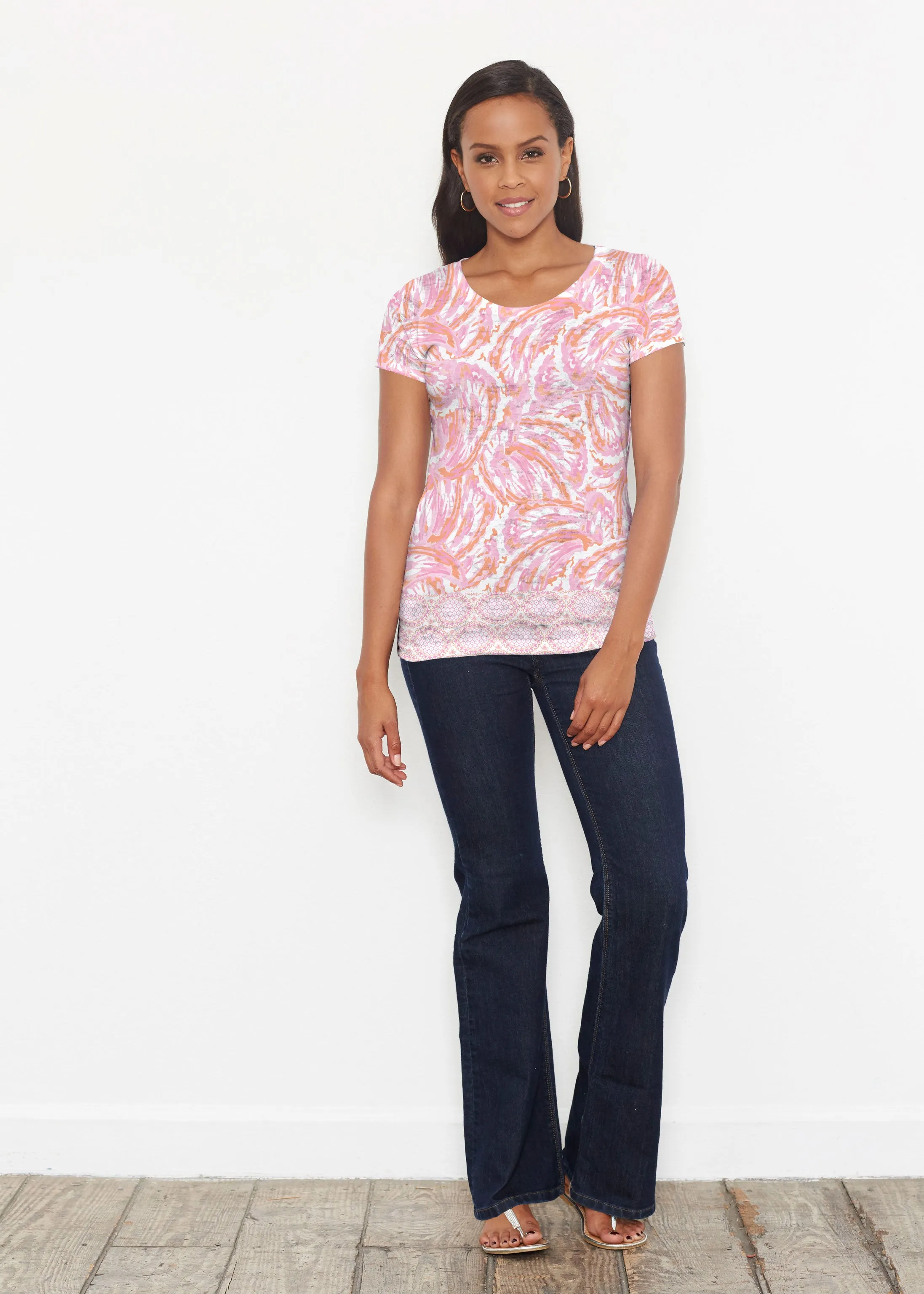 Coastal Paisley Pink (7754) ~ Signature Short Sleeve Scoop Shirt