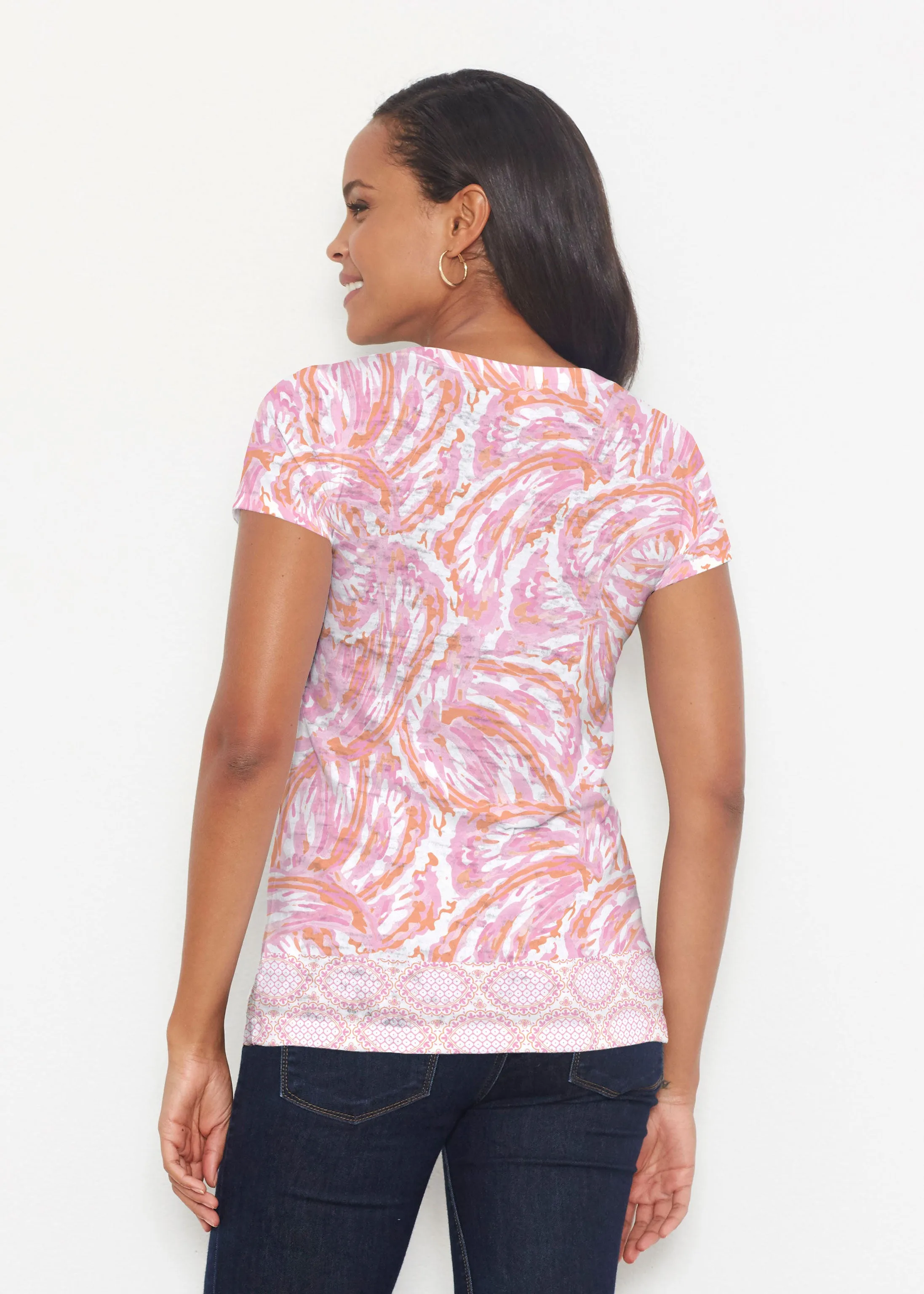 Coastal Paisley Pink (7754) ~ Signature Short Sleeve Scoop Shirt