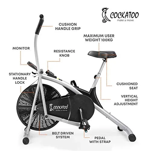 Cockatoo AB06 Stainless Steel Exercise Bike with Moving Handle and Adjustable Cushioned Seat, Black/Silver (DIY, Do It Yourself Installation)