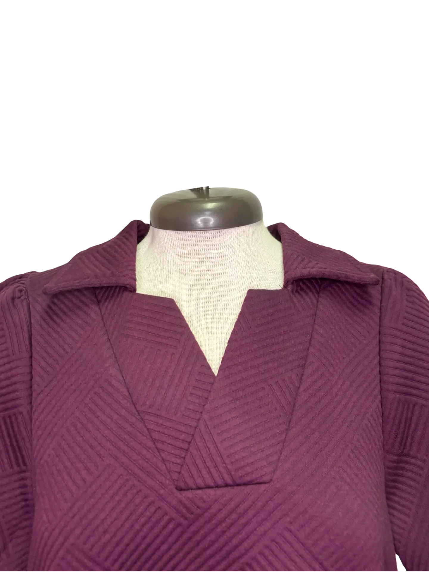 Collared Textured Dress Burgundy