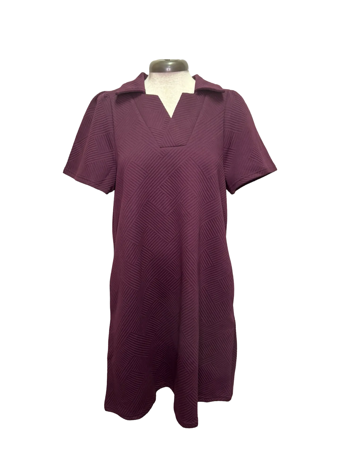 Collared Textured Dress Burgundy