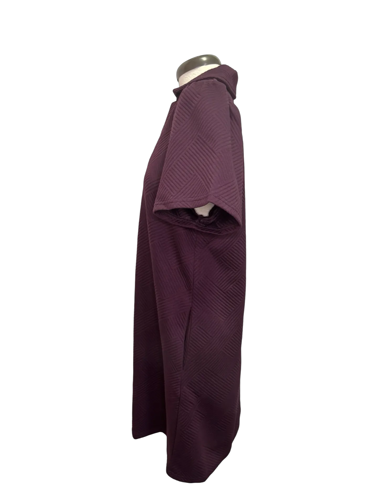 Collared Textured Dress Burgundy