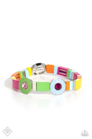 Colorblock Cameo - Multi - Rhinestone Center Colorful Bead Paparazzi Stretchy Bracelet - May 2023 Sunset Sightings
