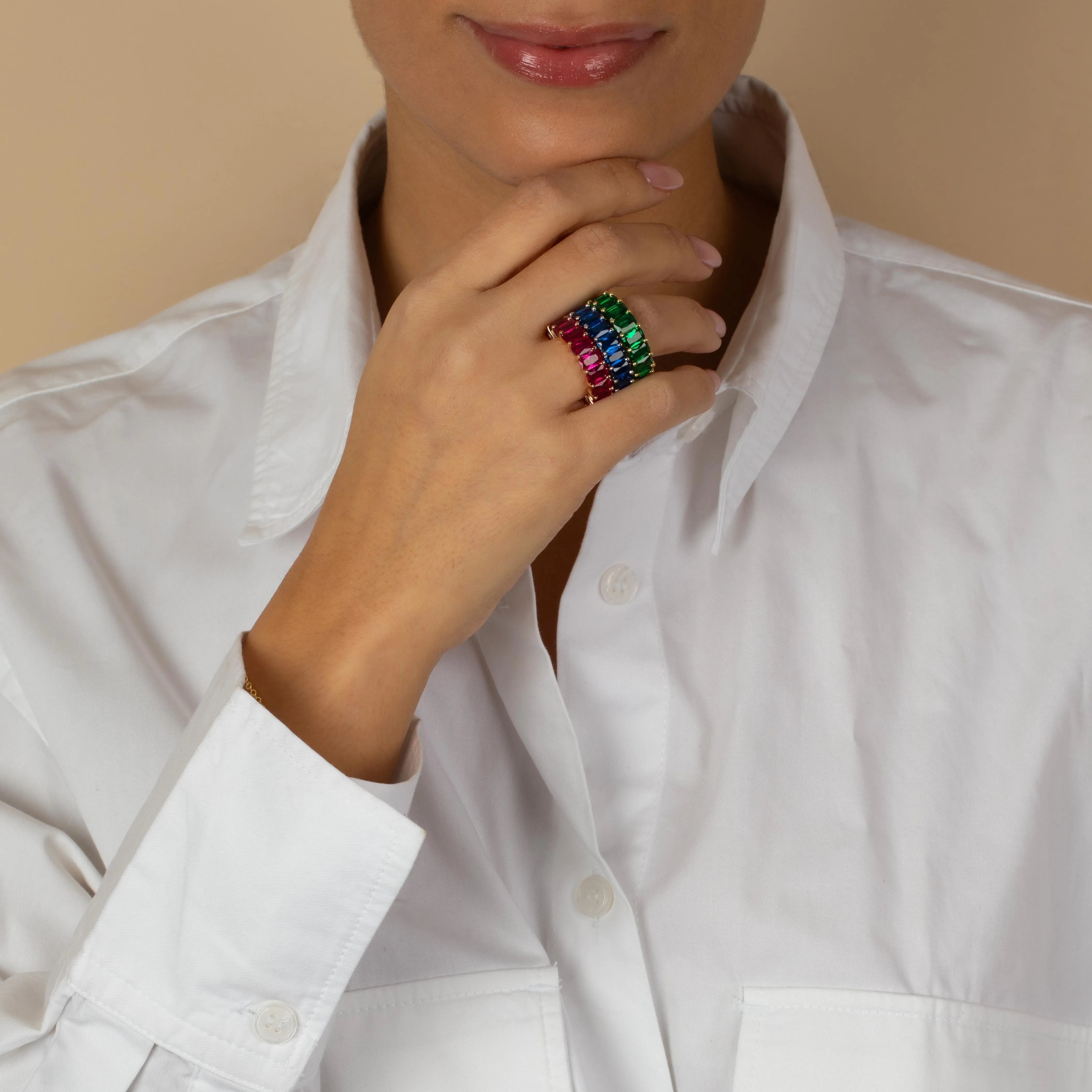 Colored CZ Baguette Eternity Band