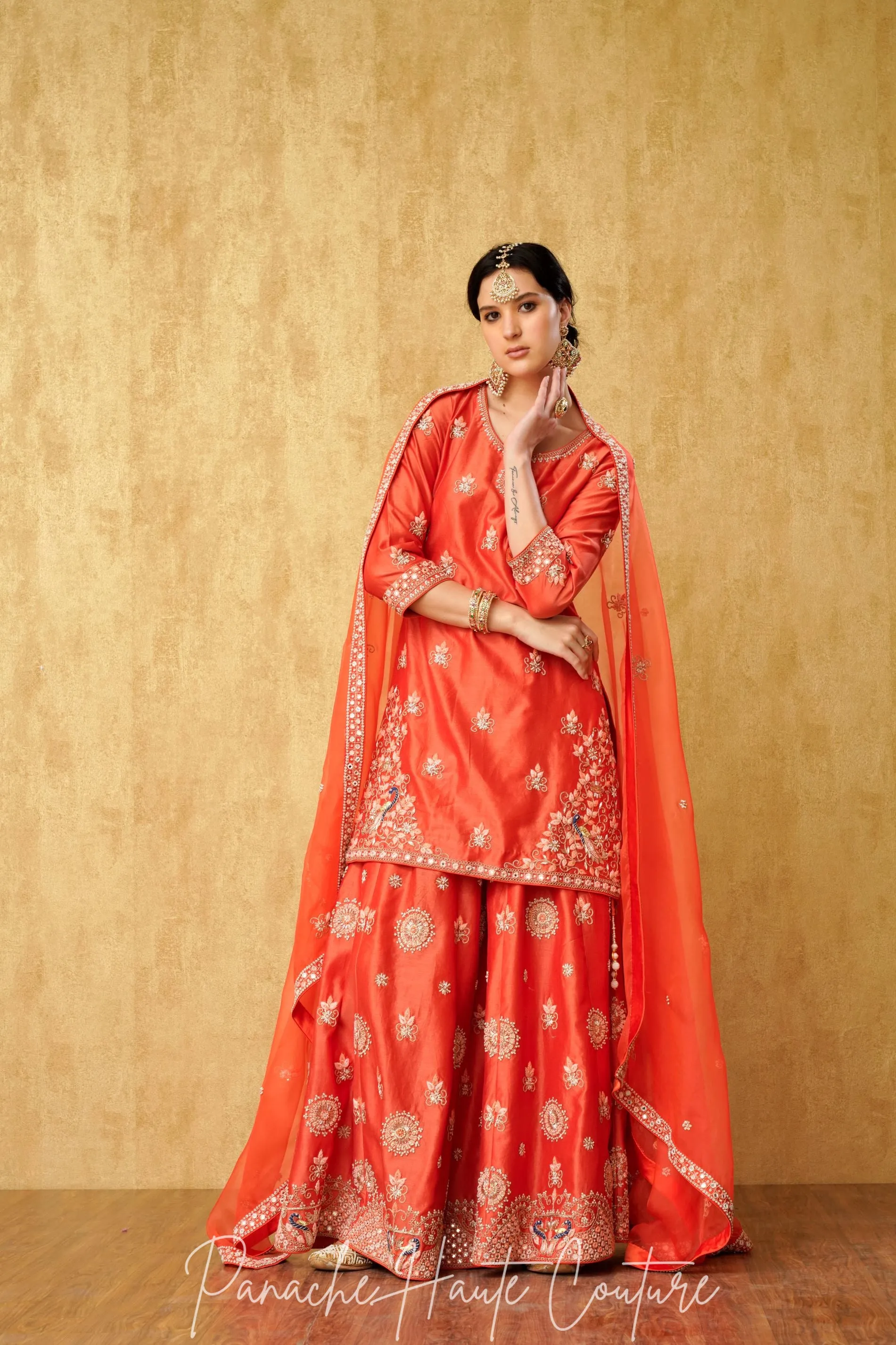 Coral Color Sharara Set Daneen
