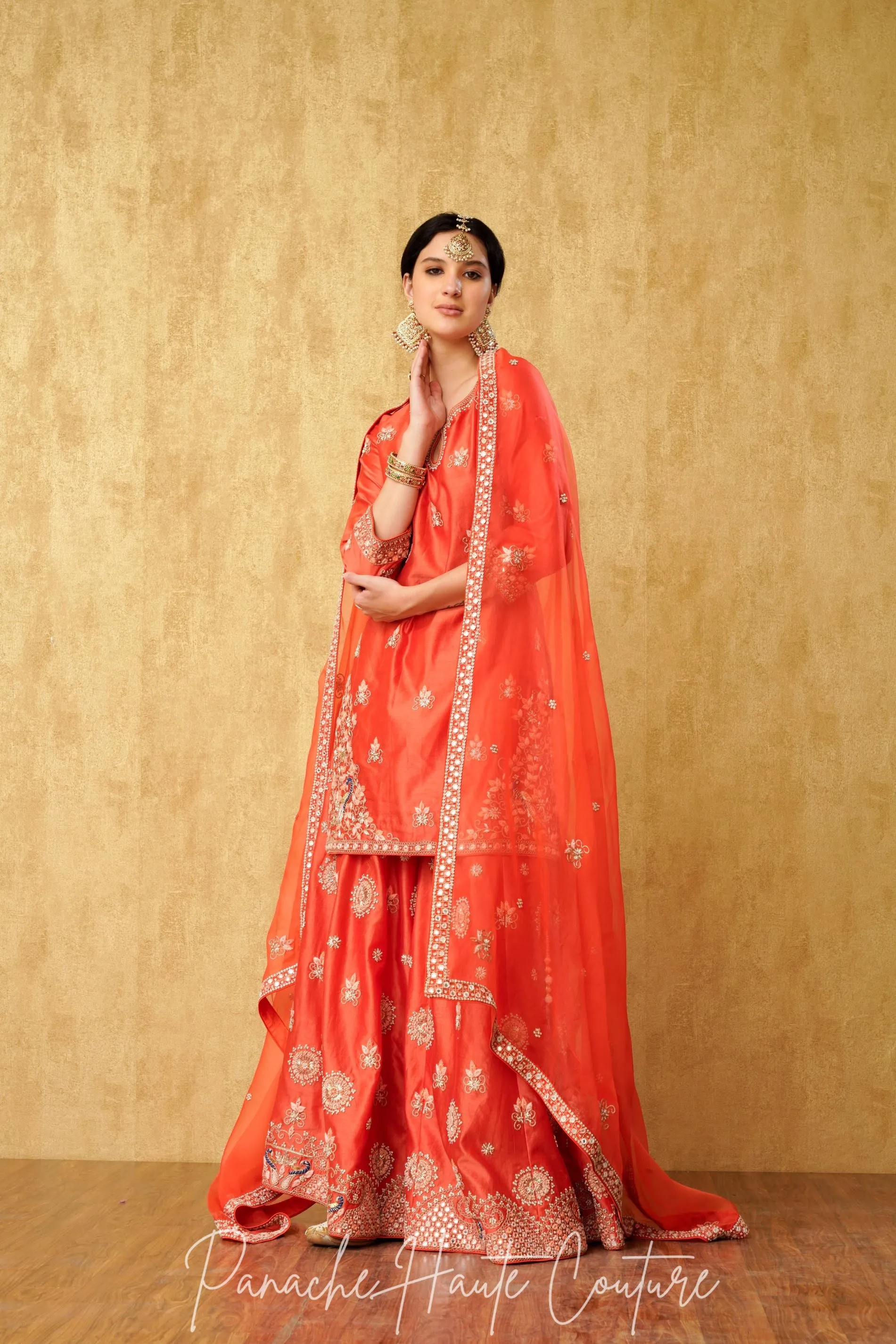 Coral Color Sharara Set Daneen
