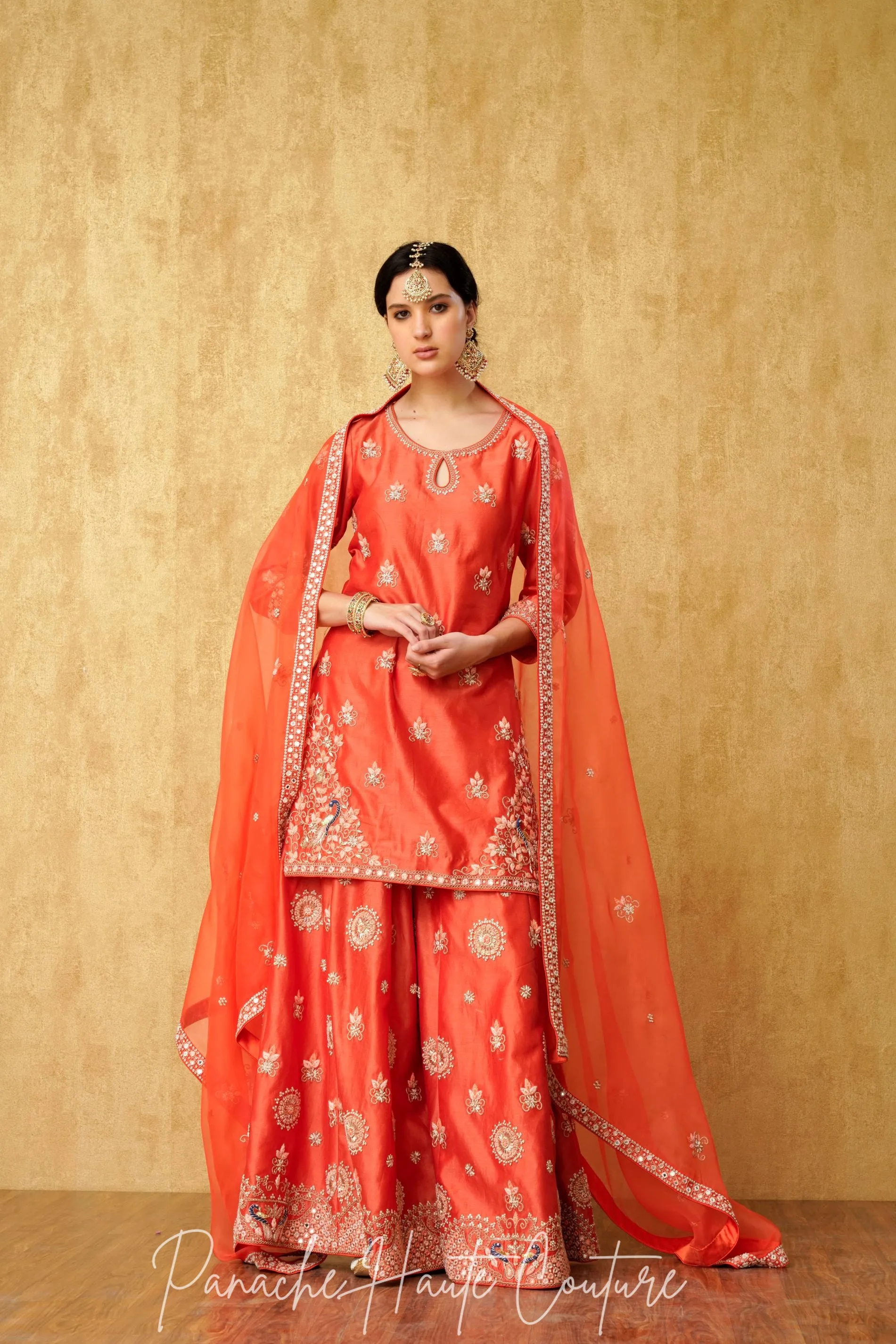 Coral Color Sharara Set Daneen