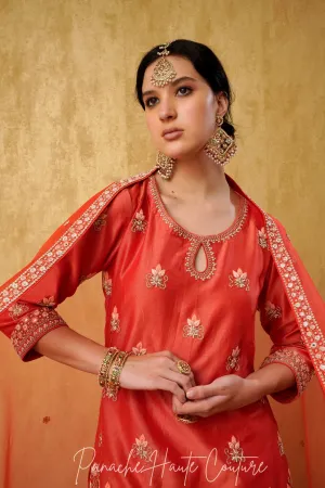 Coral Color Sharara Set Daneen