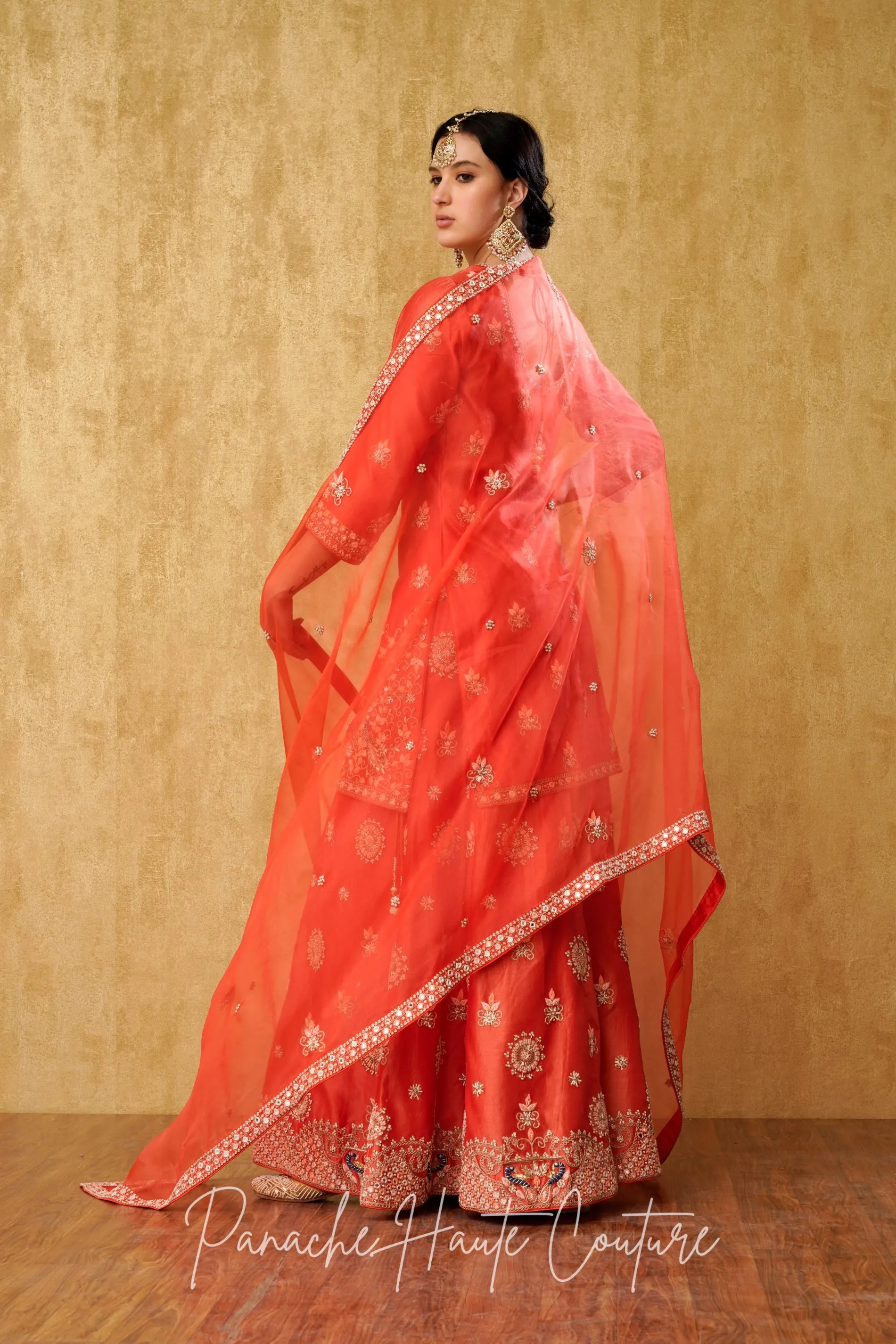 Coral Color Sharara Set Daneen