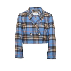 Cotton Crop Blazer Tartan Plaid, Blue
