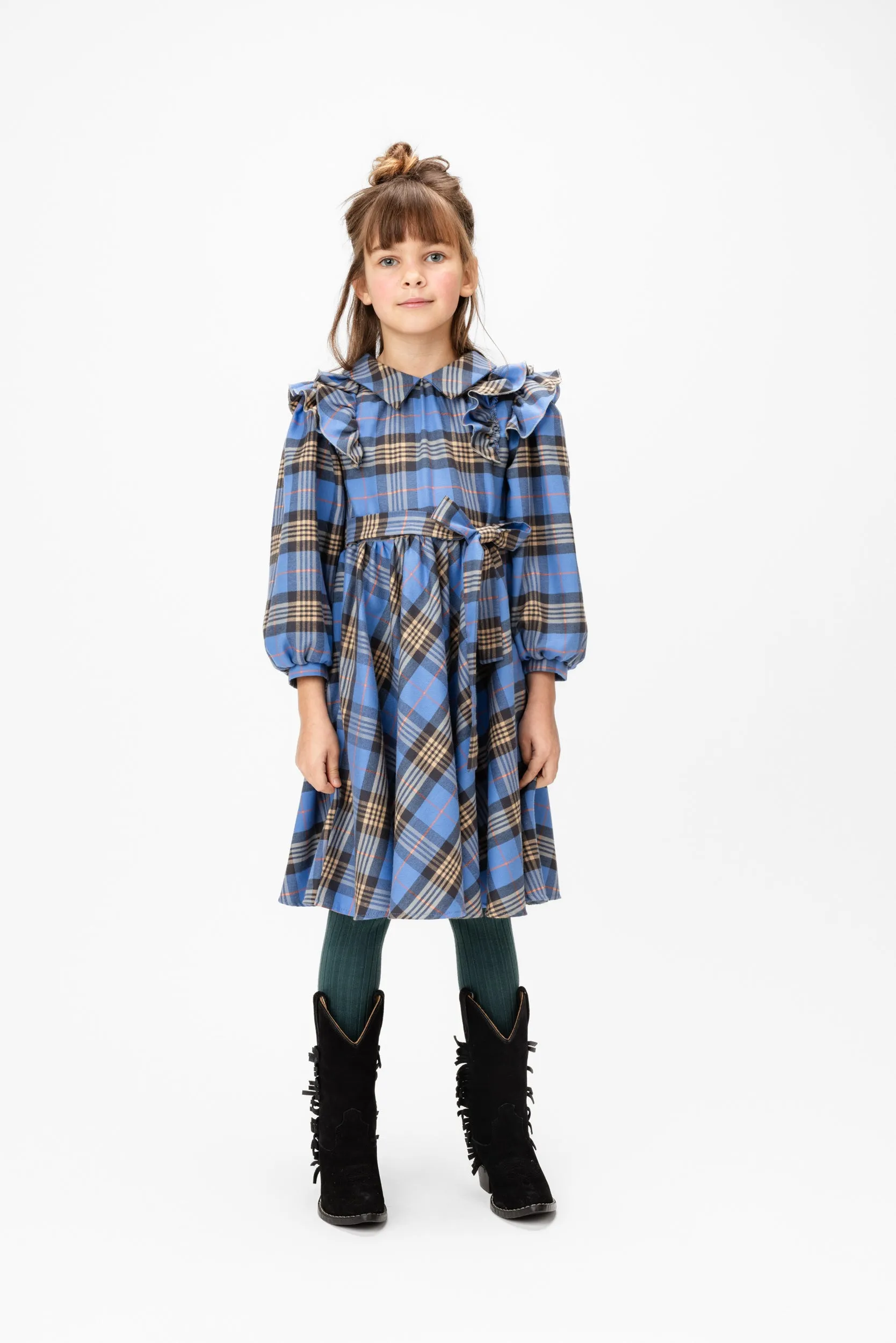 Cotton Maxi Dress Tartan Plaid, Blue