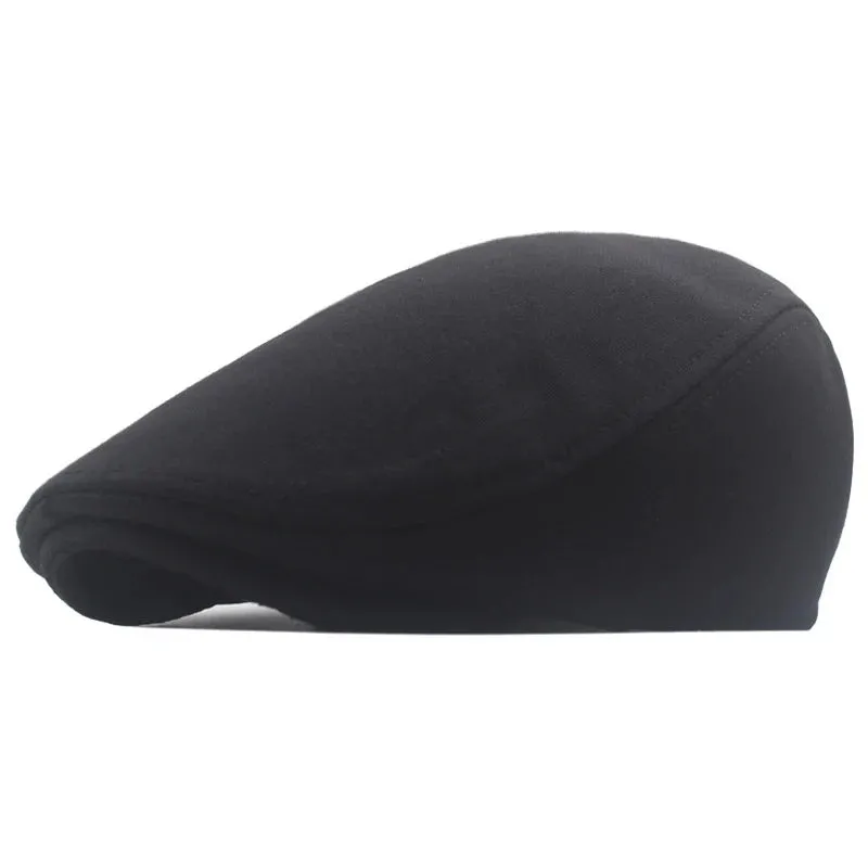Cotton Newsboy Caps Autumn Winter Beret Male Horn Retro Solid Peaked Cap Forward Hat For Men Protection Elasticity Peaky Blinder