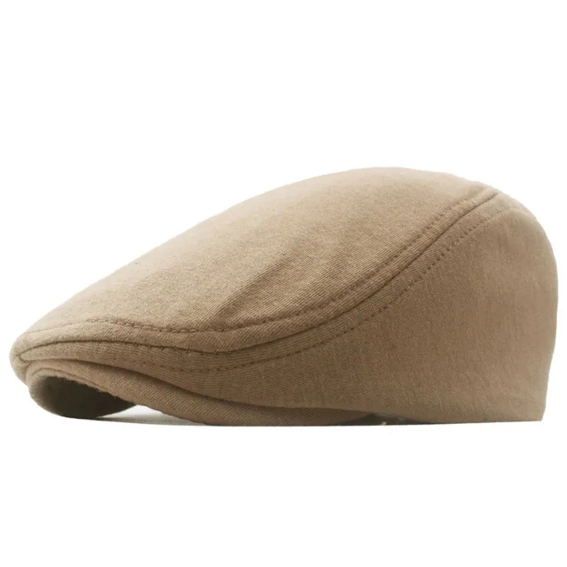 Cotton Newsboy Caps Autumn Winter Beret Male Horn Retro Solid Peaked Cap Forward Hat For Men Protection Elasticity Peaky Blinder