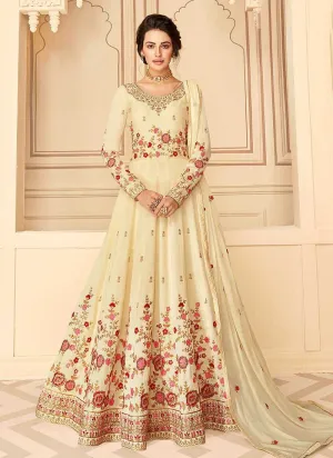 Cream Floral Heavy Embroidered Kalidar Anarkali Suit