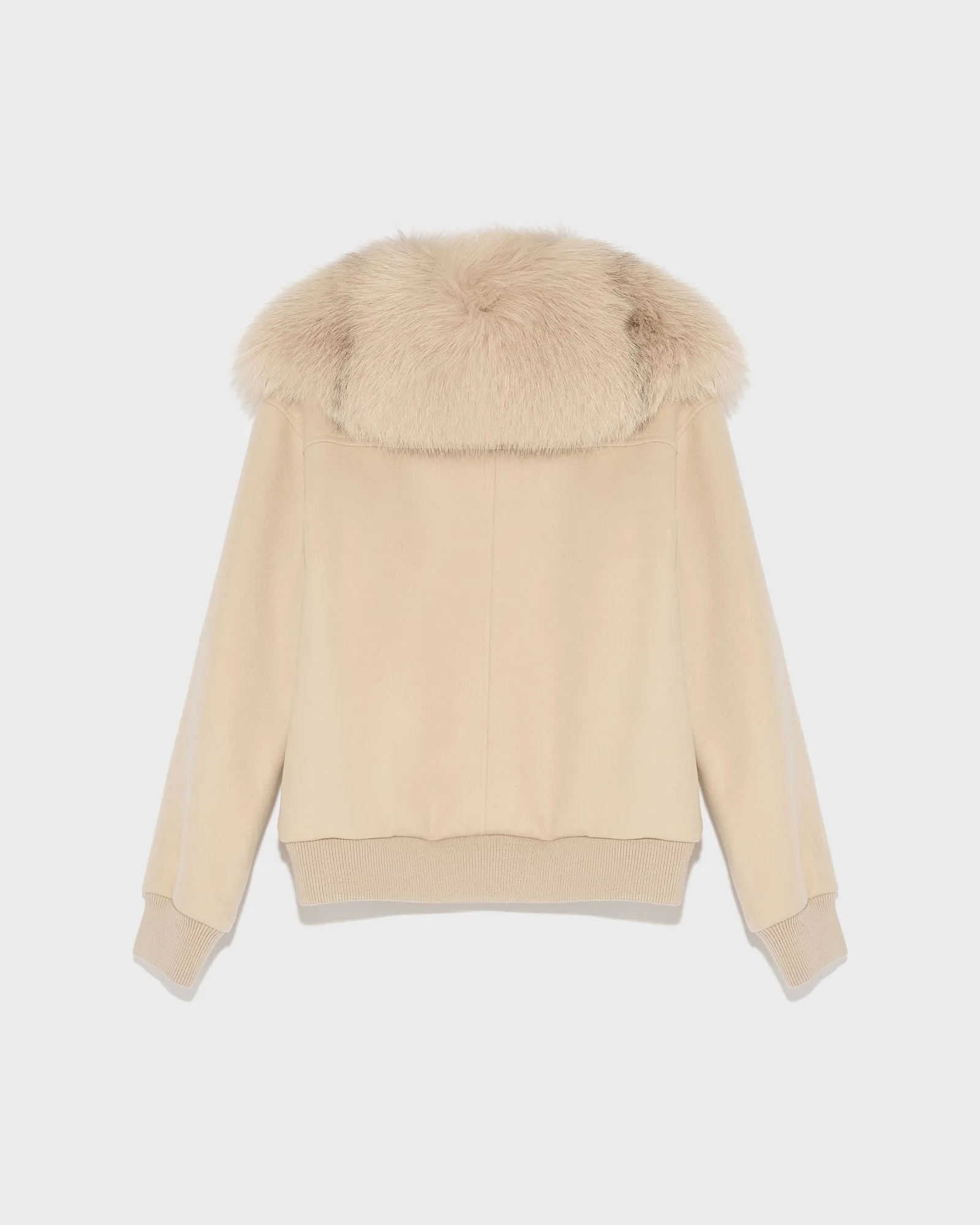 Cropped jacket in cashmere wool with fox fur collar