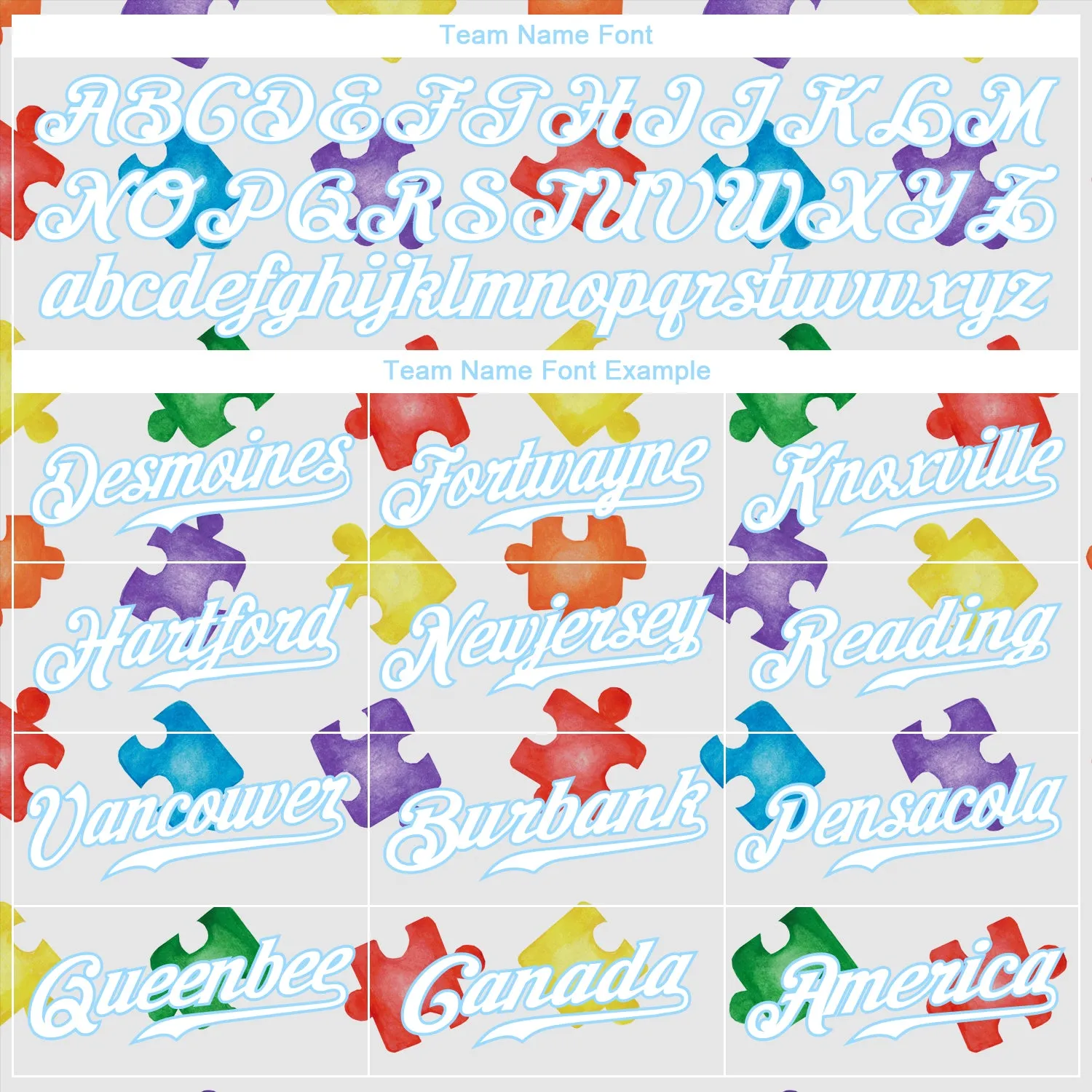 Custom Autism Awareness Puzzle Pieces-White Light Blue 3D Authentic Baseball Jersey