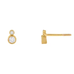 CZ Double Bezel Stud Earring 14K