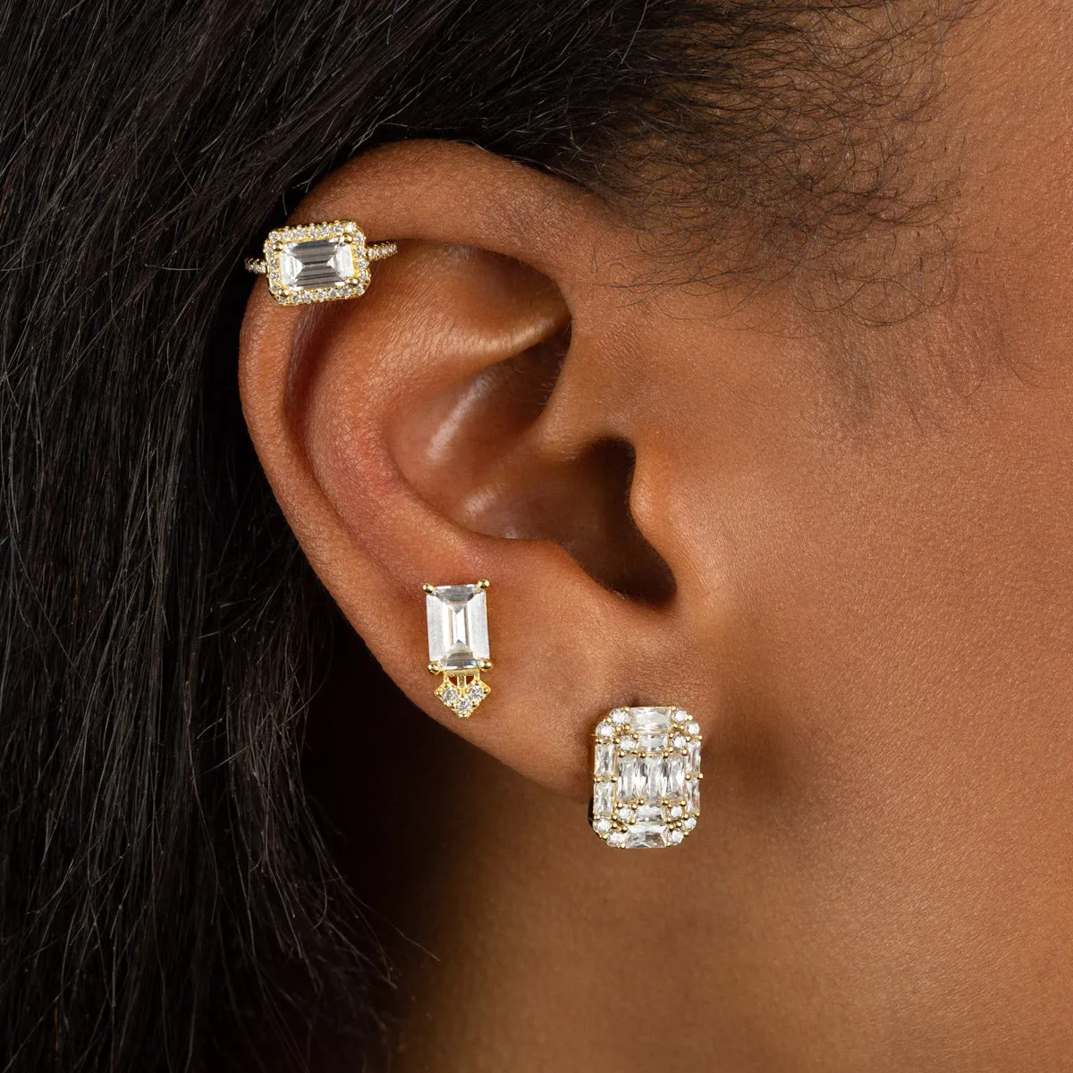 CZ Illusion Baguette Stud Earring