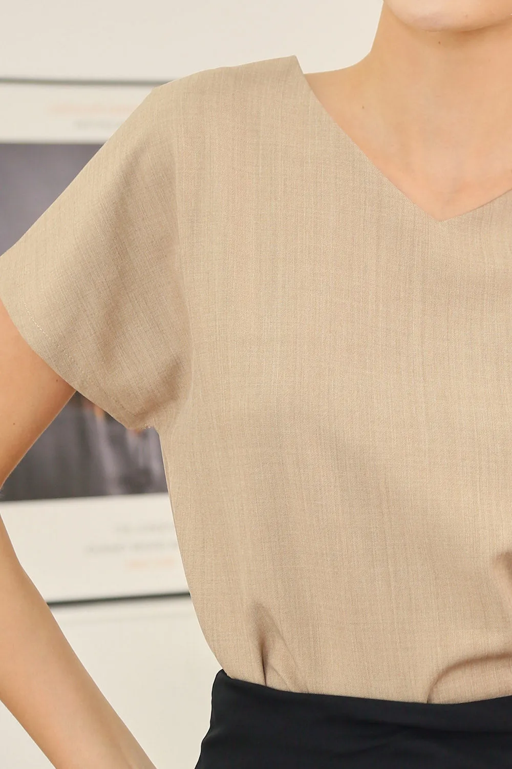 Danna V-Neck Relaxed Blouse in Desert Taupe Texture