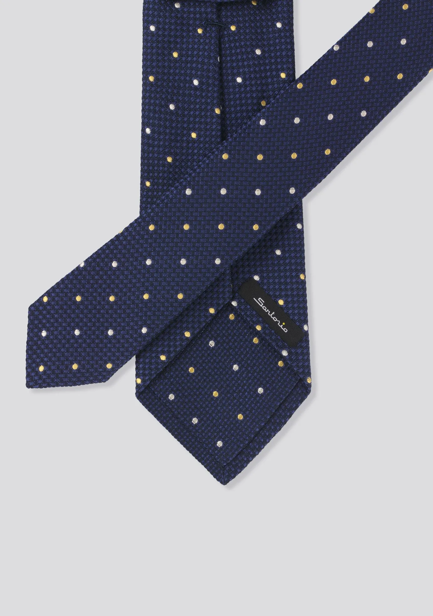Dark Blue Polka-Dot Patterned Silk Tie