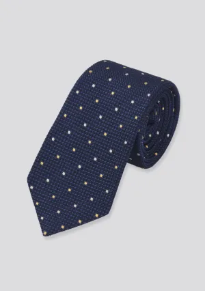 Dark Blue Polka-Dot Patterned Silk Tie