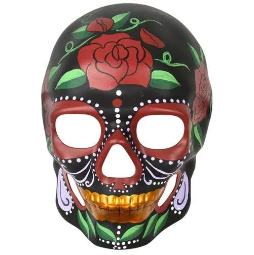Day of the Dead Black with Painted Roses Mask