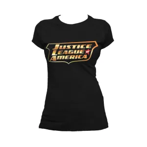 DC Comics Justice League JLA Classic Metallic Logo Official Women's T-shirt (Black)